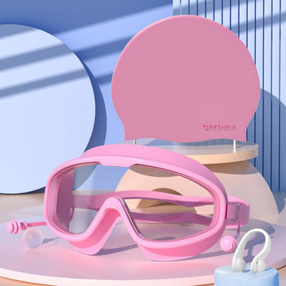 💥2026 New Arrival🎉-HD adult waterproof and anti-fog electroplated swimming goggles, swimming cap and nose clip set