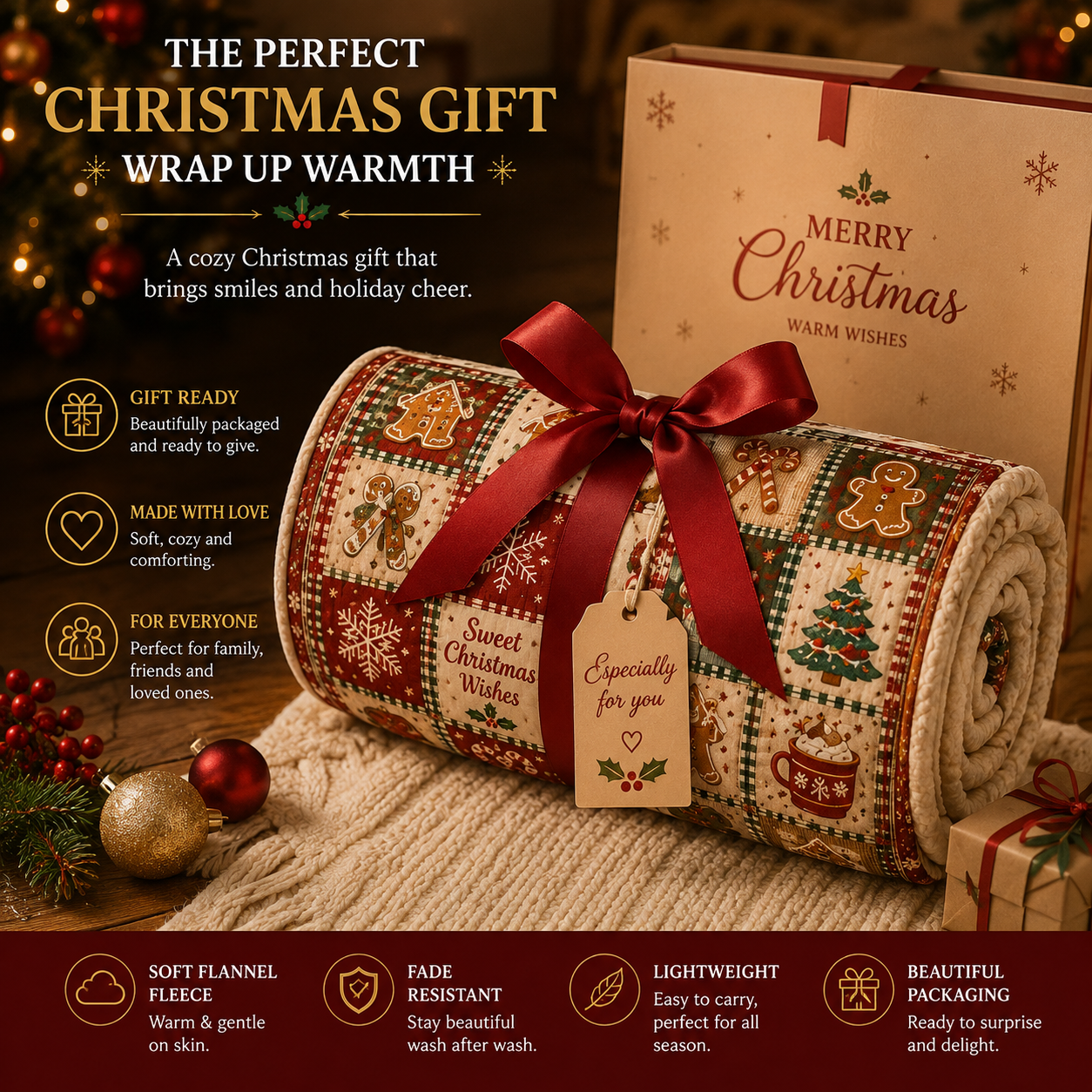 ✨ Christmas Cozy Nights Blanket – Warm Holiday Fleece Throw