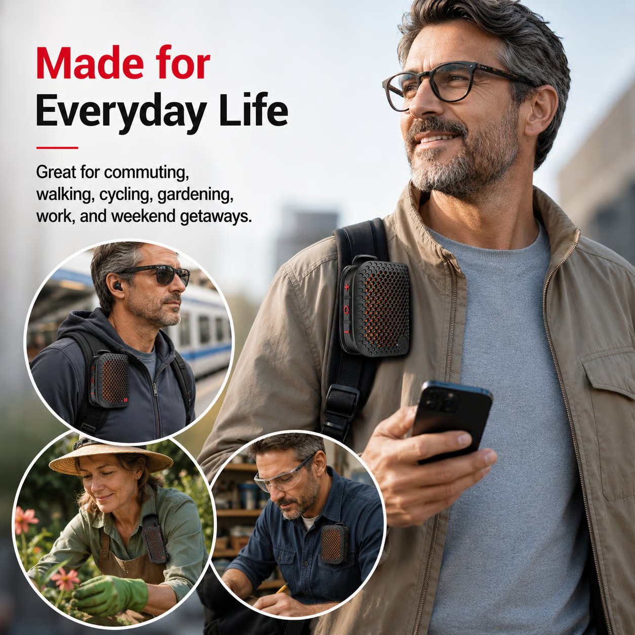 M3 Portable Bluetooth Speaker, TWS Stereo Sound, IPX7 Waterproof, Magnetic Clip-On Wearable Speaker