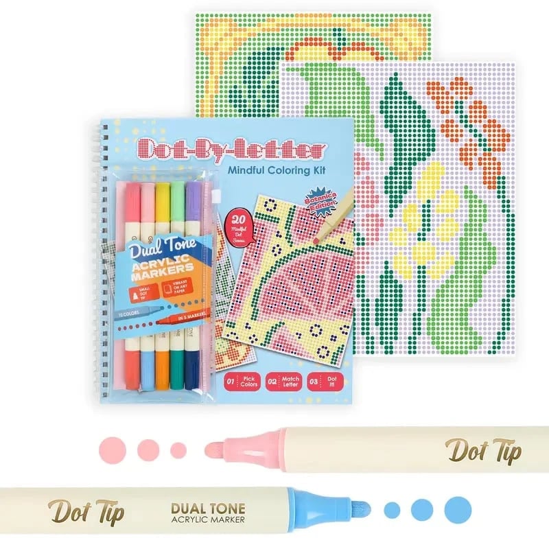 🎨📖Dot-By-Letter Mindful Coloring Kit - Stress Relief Dot Marker Art Set with 10 Vibrant Colors & 20 Hidden Scene(📦Buy 2 Free Shipping)