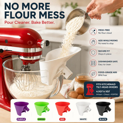 2 PCS 🥣 No-Mess Stand Mixer Pouring Funnel – Perfect Fit for KitchenAid Tilt-Head Mixers