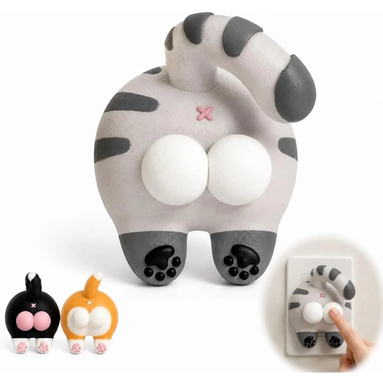 🐱Funny Cat Butt Light Switch Cover, 3D Double Rocker Decor Wall Plate