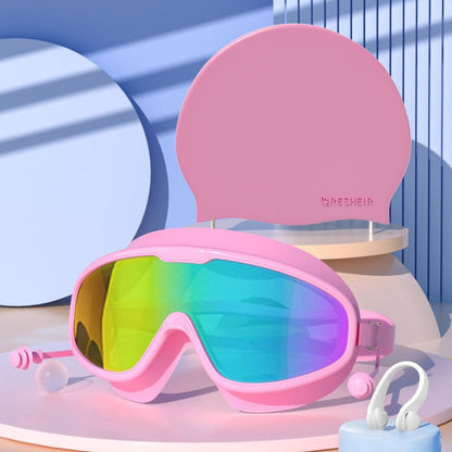 💥2026 New Arrival🎉-HD adult waterproof and anti-fog electroplated swimming goggles, swimming cap and nose clip set