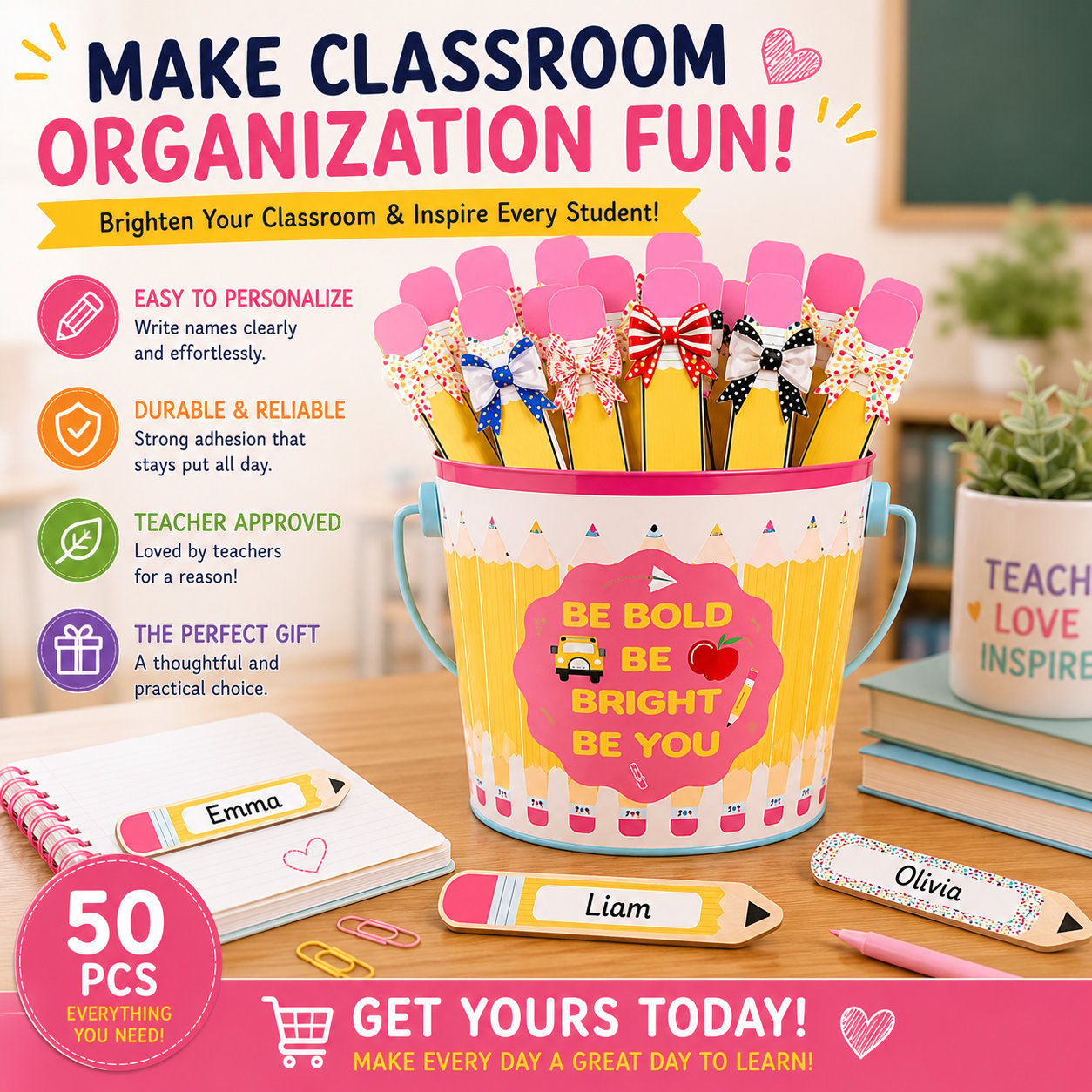 121 Pcs Back to School Teacher Gift Flip Name Sticks Set with Storage Cup