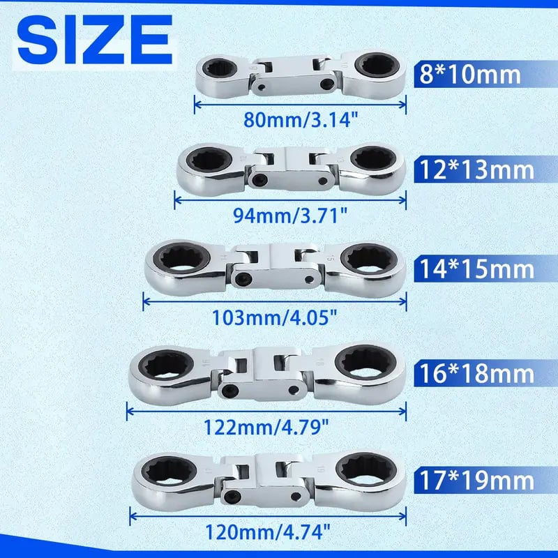 🛠️ 5-Piece Stubby Flex Head Ratchet Wrench Set | 72-Tooth Metric Mechanic Tools