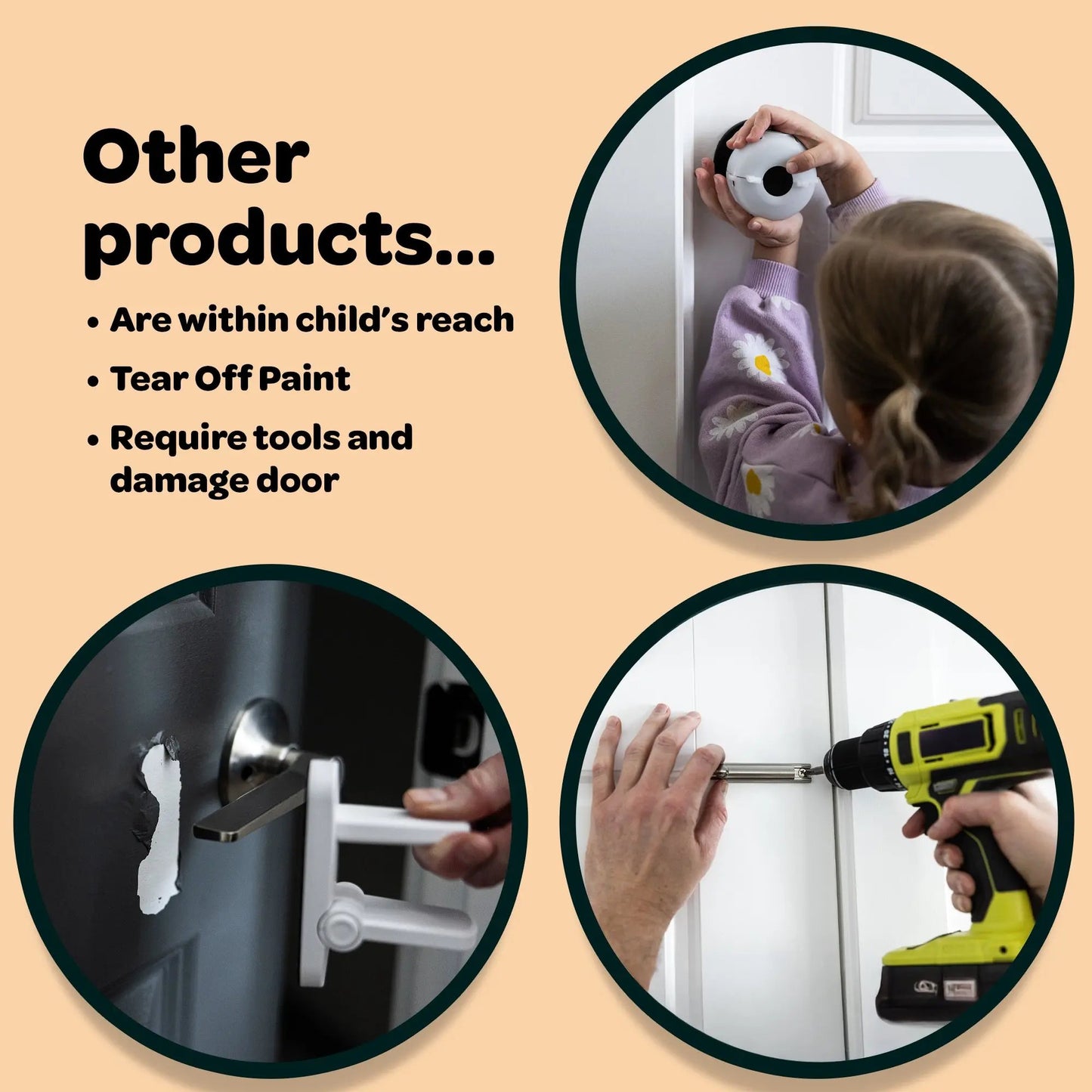 HugLock Snap-On Childproof Door Lock - No Drill, No Adhesive Interior Door Safety Latch, Out-of-Reach Toddler Proof Lock (Unlocks from Both Sides)