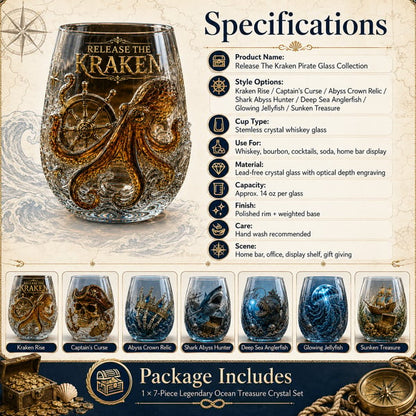 🌊 7-Piece Legendary Ocean Treasure Crystal Set for Whiskey Lovers & Home Bar Collectors ⚓✨