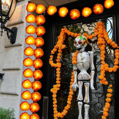 🎃 3M Day of the Dead Marigold String Lights, 20 LED Cempasuchil Flower Garland