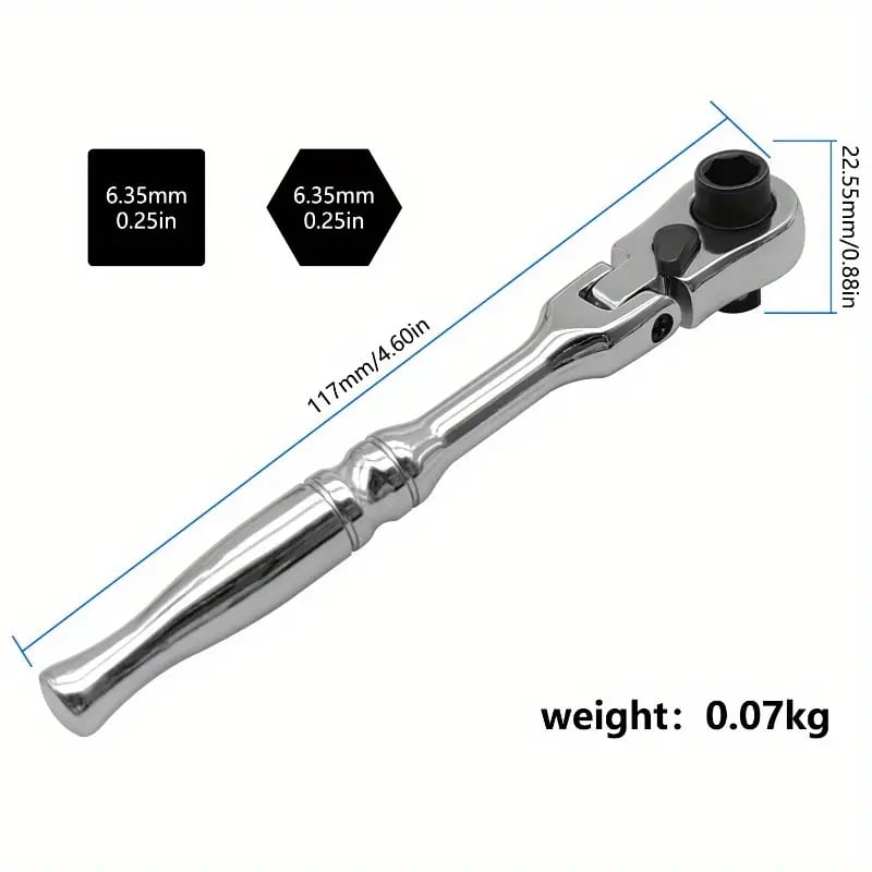 🔧 1/4' Flexible Head Ratchet Wrench | 72‑Tooth Compact Socket Spanner for Tight‑Space Repairs