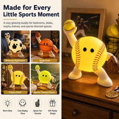 🏆 All-Star Sports Night Light Buddy | Cute LED Lamp for Bedrooms, Desks & Trophy Shelves