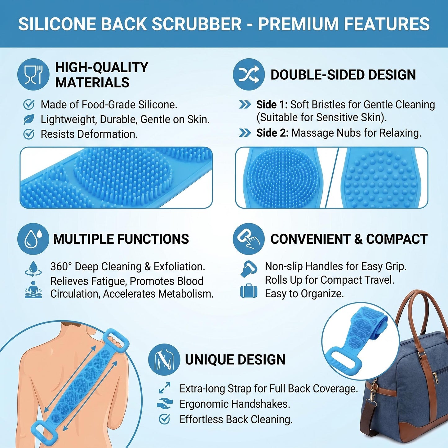 Silicone Bath Brush – Double-Sided Exfoliating Back Scrubber