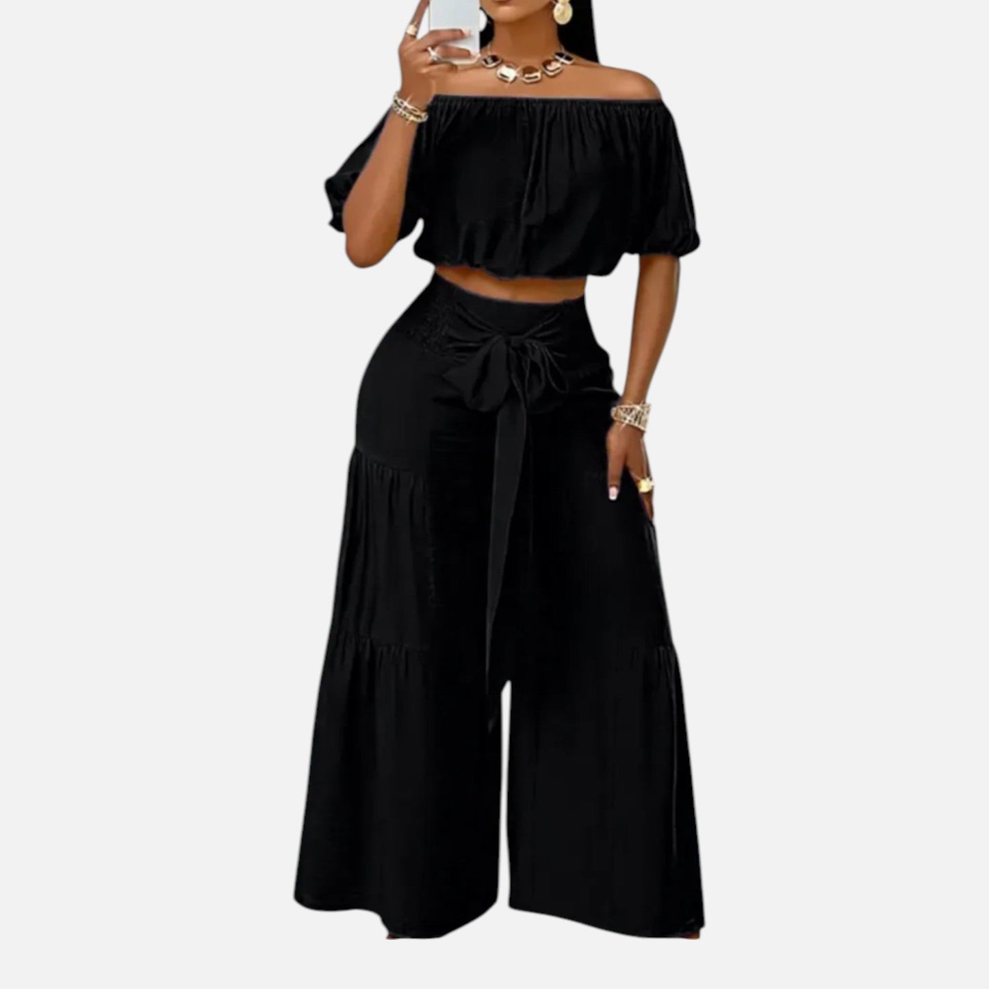 Women’s Puff Sleeve Lace-Up Co-Ord Set