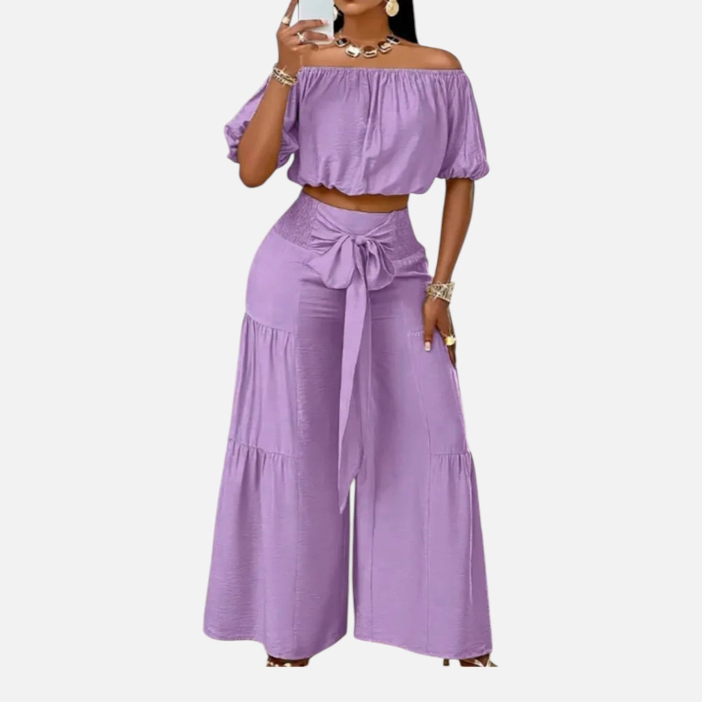 Women’s Puff Sleeve Lace-Up Co-Ord Set