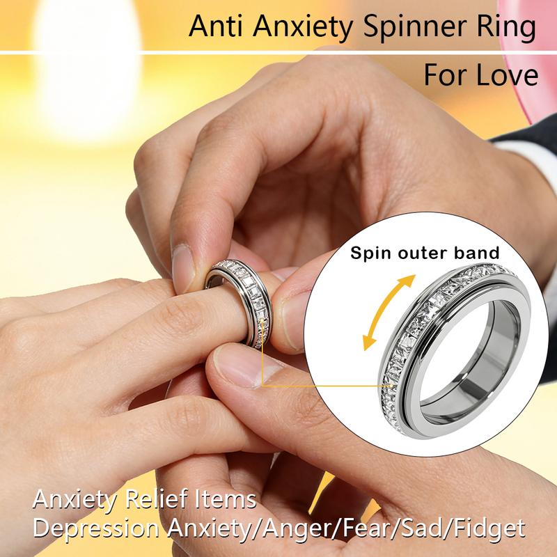 💍Anxiety Rings for Women and Men Titanium Steel Spinner Fidget Band Rings