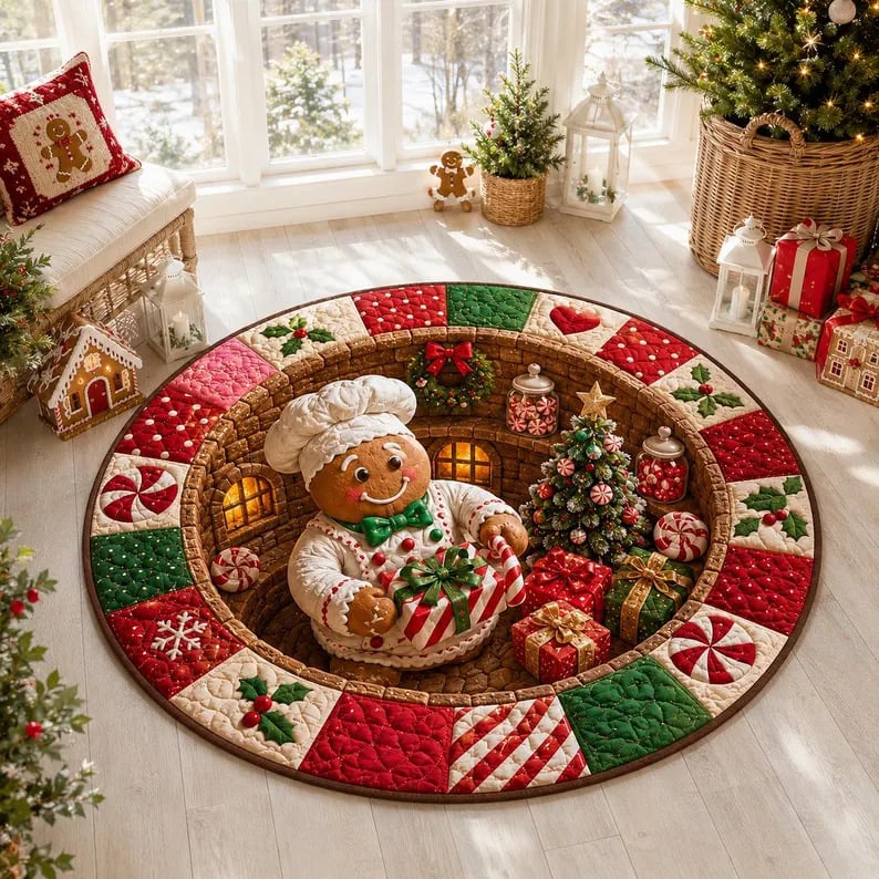 🎄3D Christmas Gnome Optical Illusion Round Rug | Fun Festive Home Decor Must‑Have⭐🏠🎁