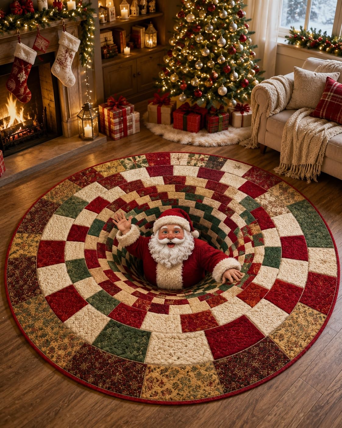 🎄3D Christmas Gnome Optical Illusion Round Rug | Fun Festive Home Decor Must‑Have⭐🏠🎁