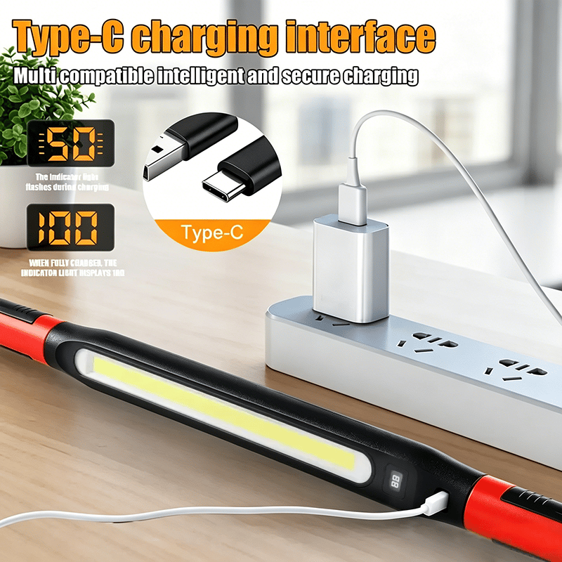 🛠️Rechargeable Magnetic LED Work Light with Built-in Battery - IP55 Waterproof & Shockproof, Clamp & Magnet Base