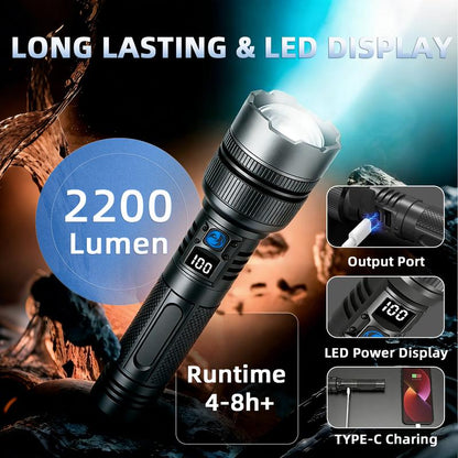 🔥2-in-1 Strong Flashlight --Digital Display Of Power🔦