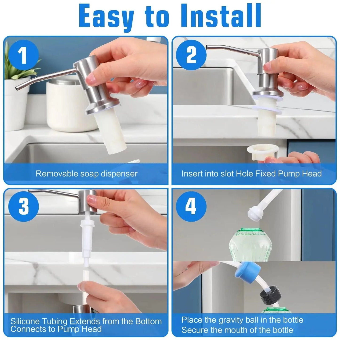 Built-In Sink Soap Dispenser with 39-Inch Extension Tube
