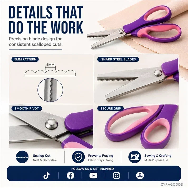 ✂️ 2026 Sale — Over 23,100 Sold! 🧵 Multipurpose Pinking Shears Serrated Scissors – Zigzag Fabric Cutting, Ergonomic Handle & Rust-Resistant Steel ⚡