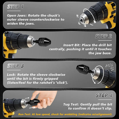 3-jaw chuck for electric screwdrivers and drills – keyless, quick-change & compatible with round and hexagonal shanks – perfect for hobby, renovation and precision work 🛠️✨
