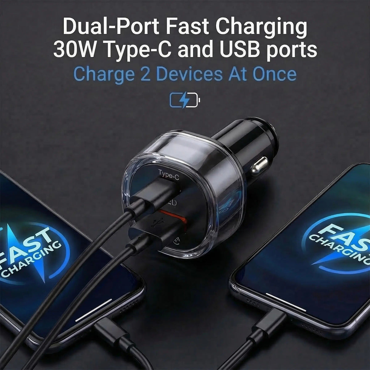 2-in-1 Car Charger & GPS Tracker (30W Fast Charge, USB-C Port)