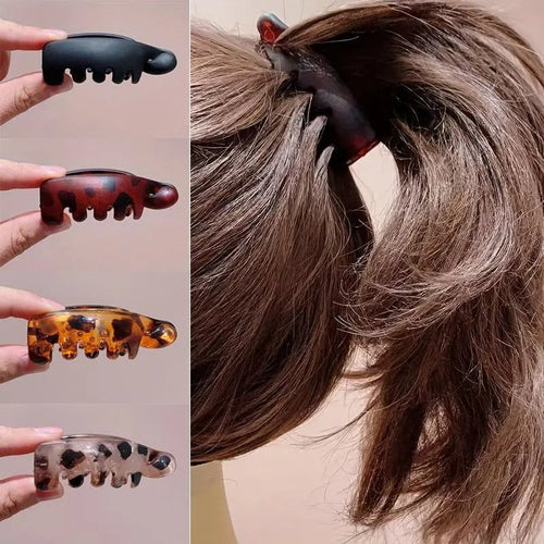 💎Women's 4 Non-Slip Banana Hair Clips - Vintage Oval Leopard Print, Amber and Black, Fashion Hair Accessories for Secure Ponytails, Bun Hairstyles