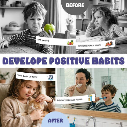 Magnetic Kids Chore Chart - Daily Routine Chart with Checklist, Stickers, Plastic Icons & Visual Task System