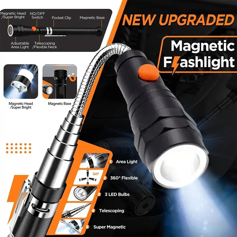 Extendable Magnetic Pickup Tools - Telescoping Magnet with LED Flashlight