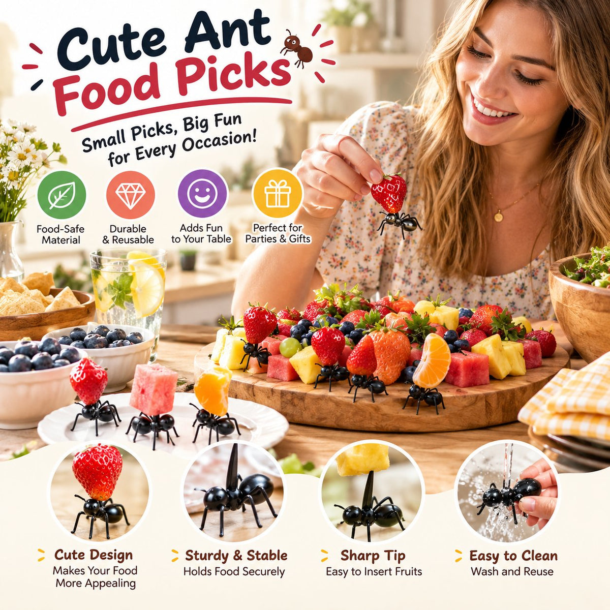 🐜🍓 Ant-Shaped Snack & Fruit Picks – Turn Every Bite Into a Playful Table Display