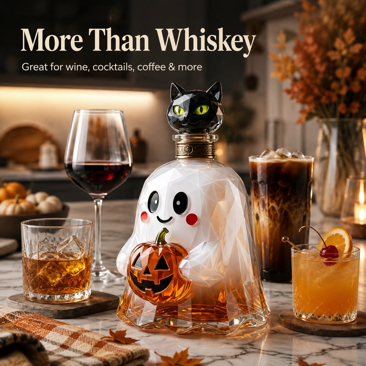 🔥HOT SALE🔥Ghost Pumpkin Halloween Decanter 🎃 Spooky Glass Whiskey Bottle