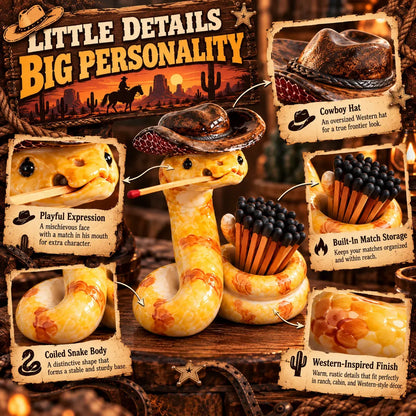 🤠 The Cowboy Rattler™ Match Holder | Funny Western Snake Décor for Cabins, Mantels & Bars 🐍