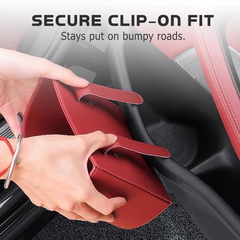Leather Car Door Cup Holder – Wide‐mouth opening, easy reach for drinks & phone. Clip‐on secure fit. PU leather, tough & stylish. 🛡️✨