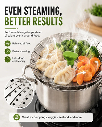 Expandable Stainless Steel Steamer Basket | Foldable Pot Insert
