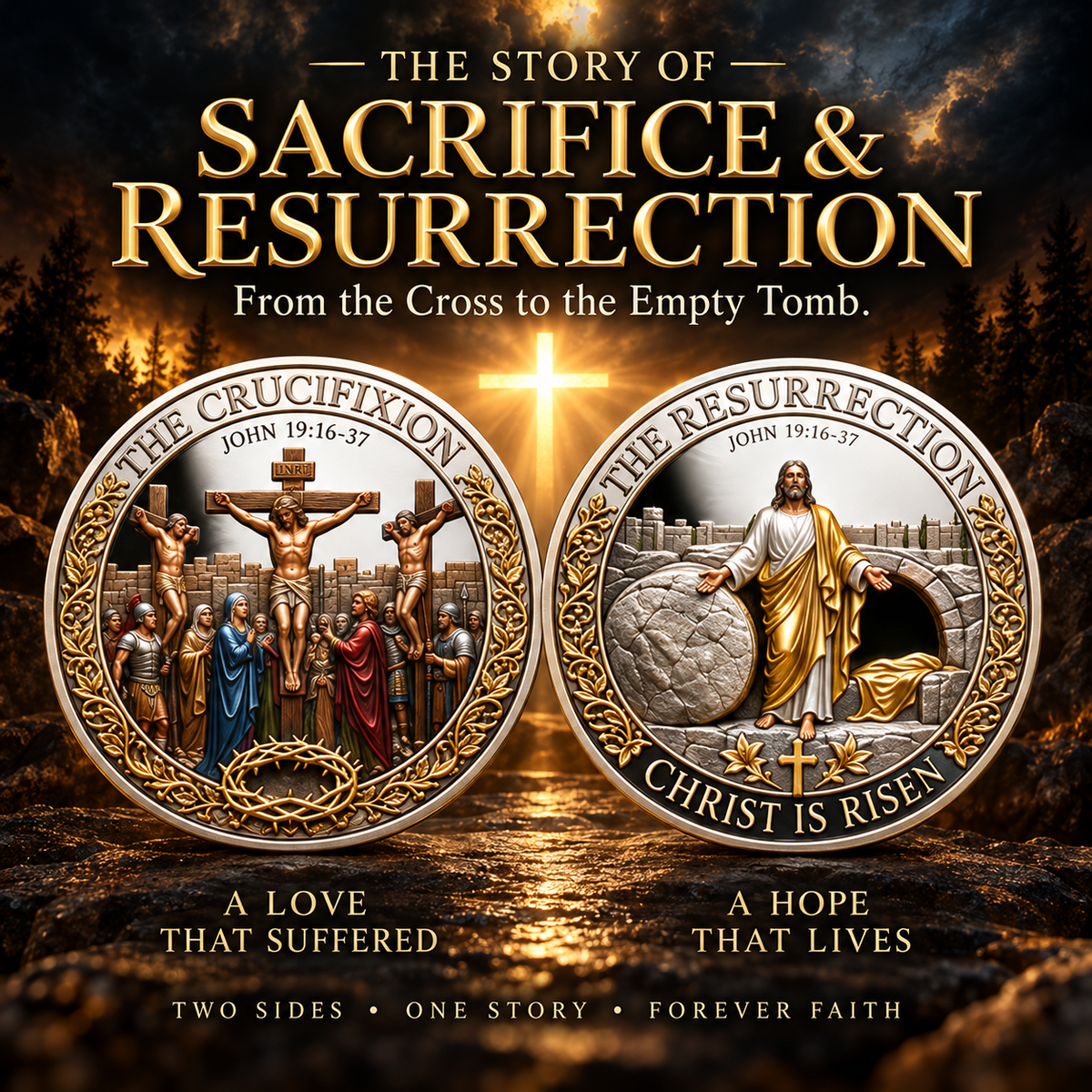 Two Sides, One Promise – Crucifixion & Resurrection Commemorative Coin, Christian Faith Keepsake Celebrating Sacrifice, Hope & the Risen Christ