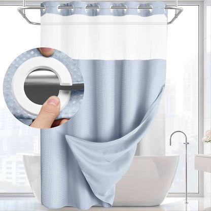 Hookless Shower Curtain with Snap-in Liner – Waterproof Double-Layer Design – Fabric Curtain with Waterproof Liner (White)