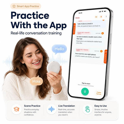 Portable Wireless Bluetooth AI Language Translator Pen - Hands-Free Spanish & English Practice Companion, 162-Language Support, Accent Adaptation for Restaurant Scenarios, Electronic Learning Smart Tutor