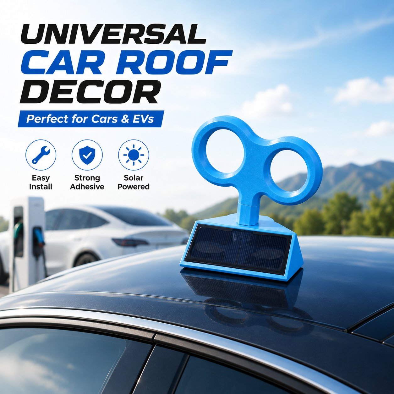 Solar-Powered Spinning Wind-Up Key Car Roof Decoration