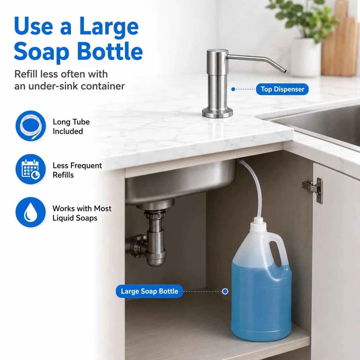 Built-In Sink Soap Dispenser with 39-Inch Extension Tube