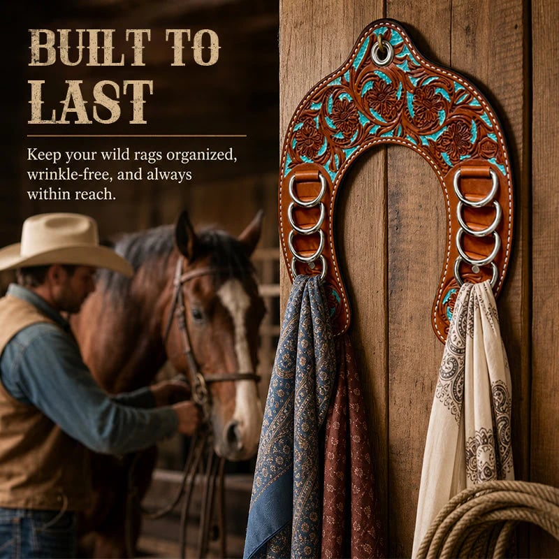 🔥 Handcrafted Leather Horseshoe Wild Rag Holder | Western Scarf & Bandana Organizer