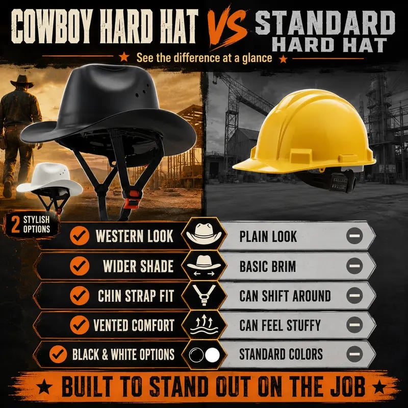 Western Cowboy Hard Hat, Vented Wide Brim Safety Helmet for Construction & Ranch Workers