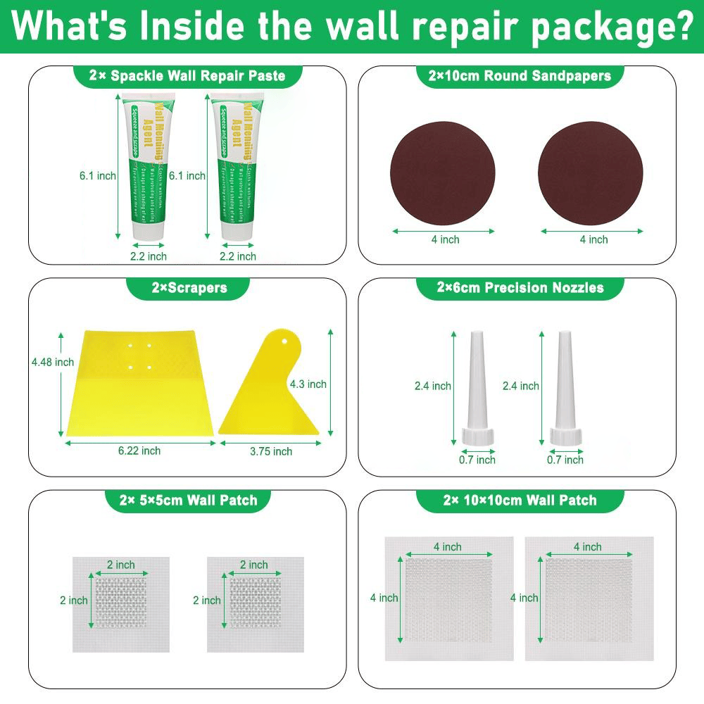 🔥Hot Sale 🧱Drywall Repair Kit  – Wall Patch Spackle Set with Scraper & Sandpaper | Quick DIY Wall Hole & Crack Fixing Tool Kit