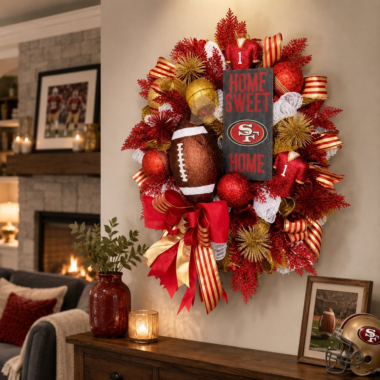 Football Team Handcrafted Wreath for Game-Day Front Door Decor