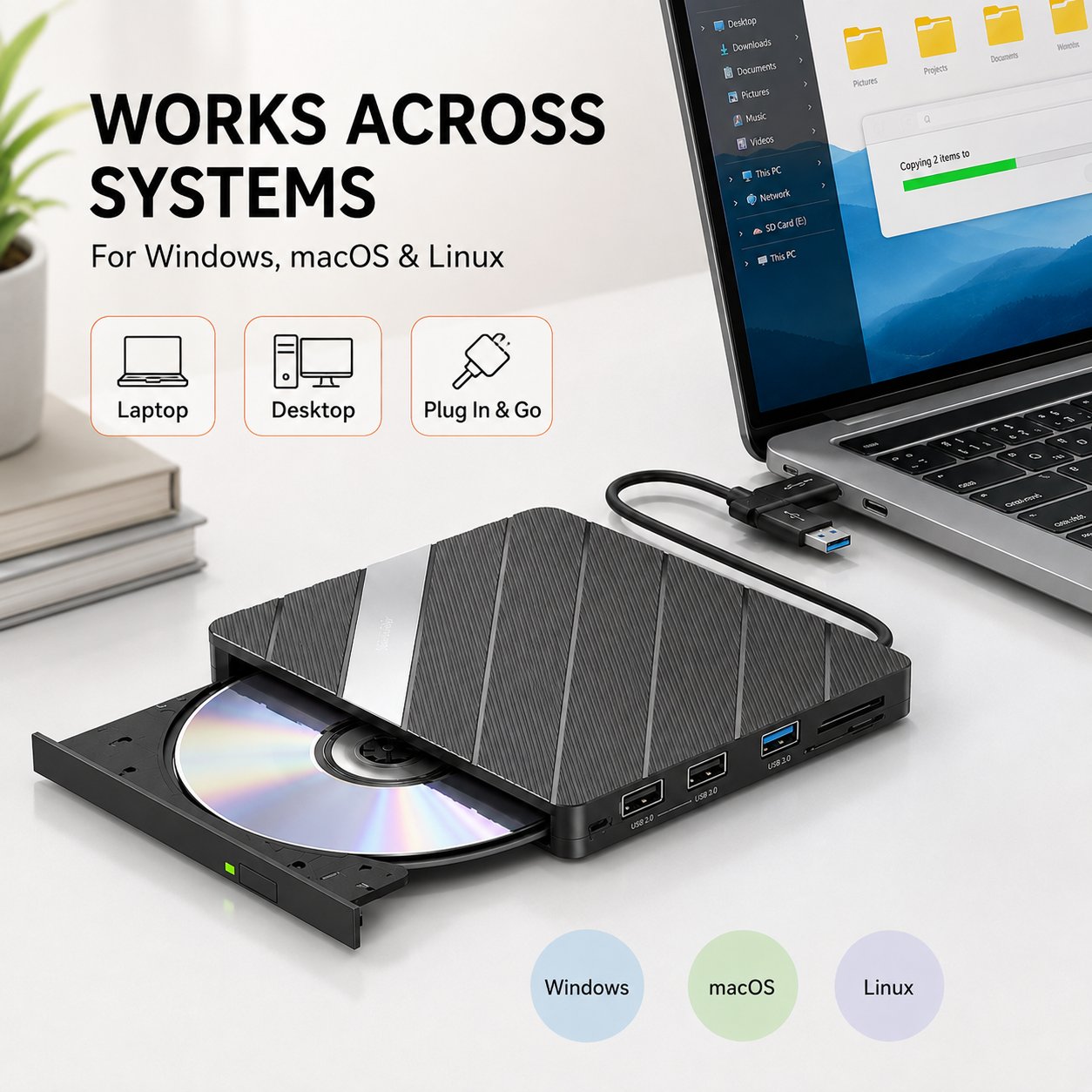 💿 Retro 5‑in‑1 External CD/DVD Drive & Hub