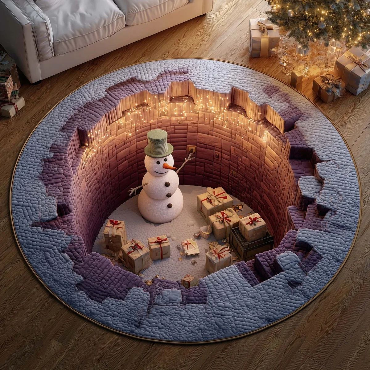 🎄3D Christmas Gnome Optical Illusion Round Rug | Fun Festive Home Decor Must‑Have⭐🏠🎁