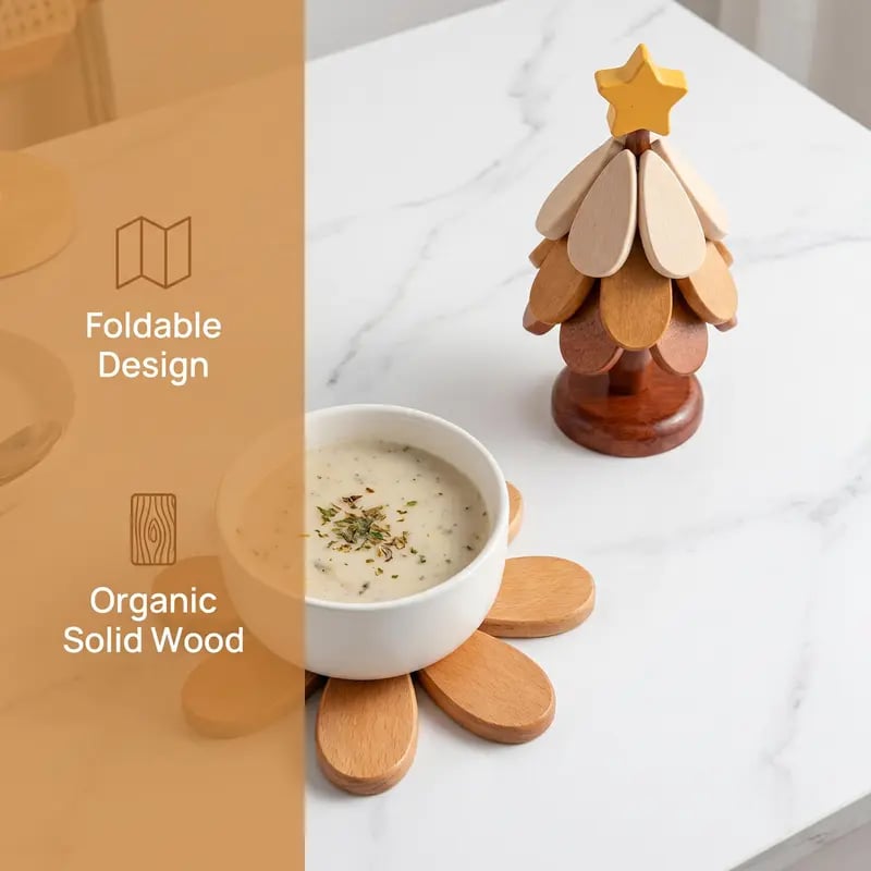 🔥Wood Christmas Tree Coaster Set