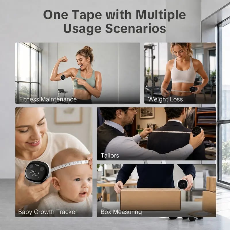 Smart Bluetooth-Enabled Digital Measuring Tape for Body Measurements (Waist, Chest, Thighs, etc.) – Rechargeable, with One-Touch Retraction