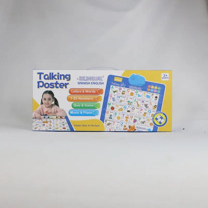🚀New Talking Wall Chart for Kids – English & Spanish Learning Poster with Songs, ABCs, Numbers, Animal words & Piano