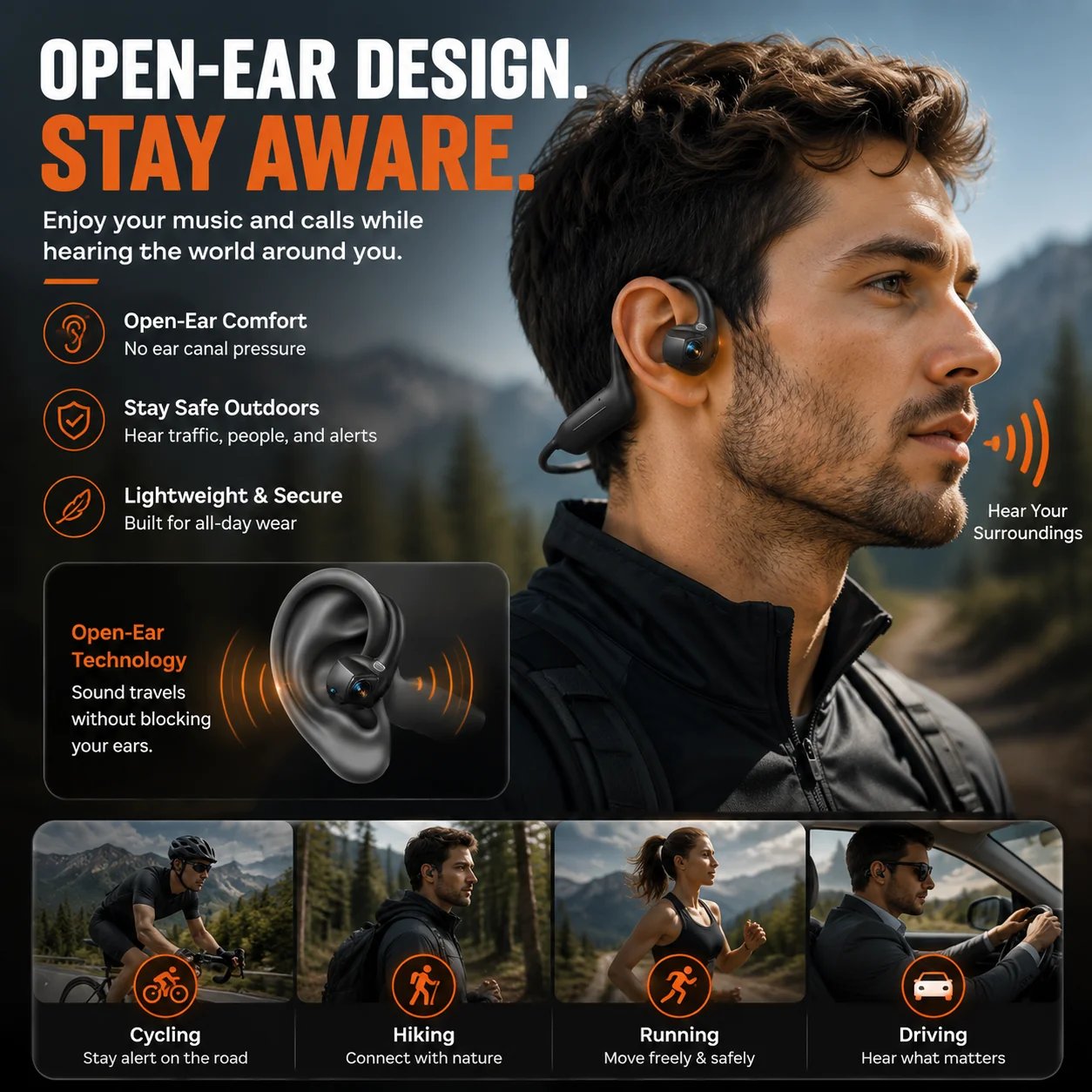👂8MP Smart Camera Open-Ear Headset – EIS Video, AI Assistance & 12H Battery