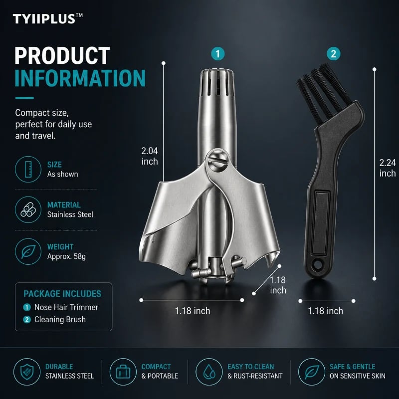 💥Buy 1 get 1 free 🔥Manual Nose Hair Trimmer – Stainless Steel 360° Trimmer, Waterproof & No Battery Required